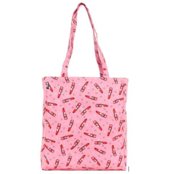 💘 Sourpuss Canvas Carry All Tote Bag Pink with Red Lipsticks & Hearts New - Picture 2 of 9
